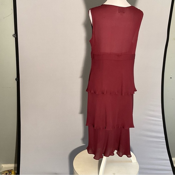 Yves Cosette Depeche Mode Sz 12, Tiered Sheer Lined Burgundy Dress, Rosette - Picture 15 of 16